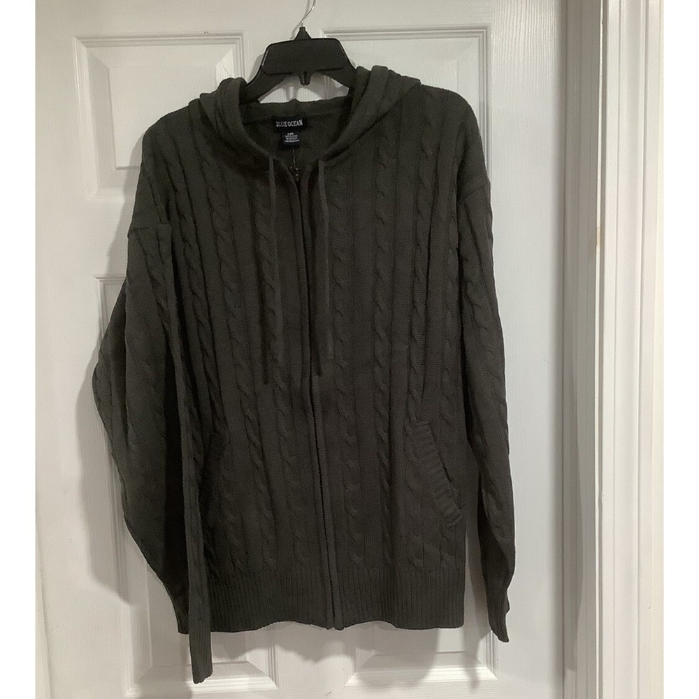 Vintage Y2K Blue Ocean BO Knit Hoodie Size 2XL Gray Deadstock NWT! Full Zip